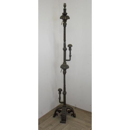 67 - Late 19th C Gothic style bronze standard lamp on four supports (150cm high)