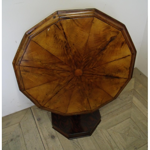 70 - Unusual 19th/20th C composed decagon walnut veneered occasional table with tilt top on turned column... 