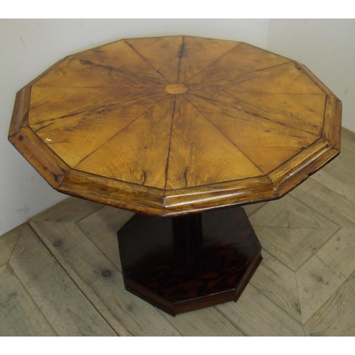 70 - Unusual 19th/20th C composed decagon walnut veneered occasional table with tilt top on turned column... 