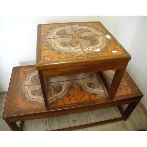 71 - 1970s retro teak framed and tiled top rectangular coffee table and matching square top table (2)