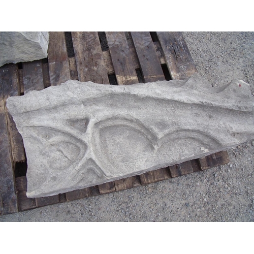 82 - Scarce and rare example of a pair of 13th C carved stone tracery panels from the west side for Chapt... 