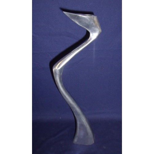 9 - Mid 20th C aluminium 'Swan' candlestick by Matthew Hilton (45cm high)
