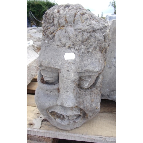 95 - Early carved Yorkshire sandstone head, circa 17th Century (20cm x 38cm x 17cm)