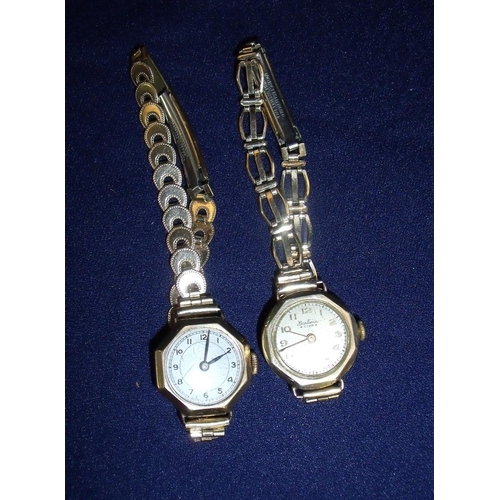 118 - Ladies 9ct gold cased wrist watch with articulated bracelet strap and another similar by Bintina Sta... 