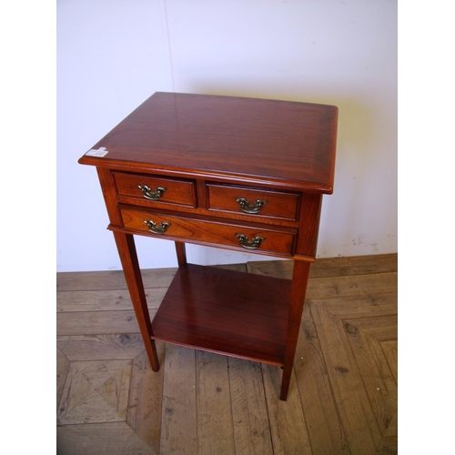 400 - Modern reproduction mahogany inlaid occasional table with two short above single long drawers with u... 