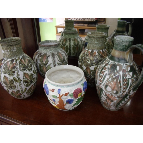 108 - Group of four Glyn Colledge Denby Pottery vases and another floral pattern jardinière (5)