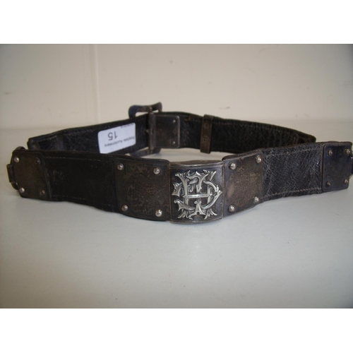 15 - Early Victorian sectional leather & silver hallmarked mounted ladies belt, with buckle fastening to ... 