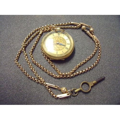 24 - 18ct gold cased ladies fob watch No 208537, with engraved detail to the dial, the inside named Chivr... 