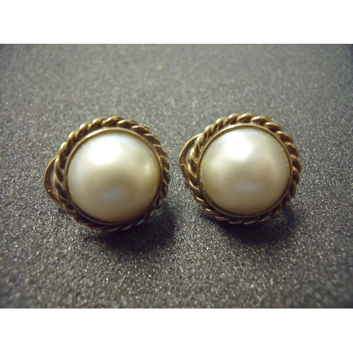 26 - Pair on simulated pearl and 9ct gold earrings