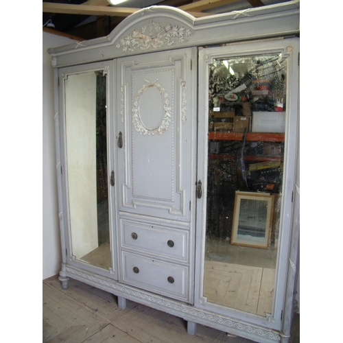 369 - Late 19th C French style painted three sectional combination wardrobe, comprising of central panelle... 