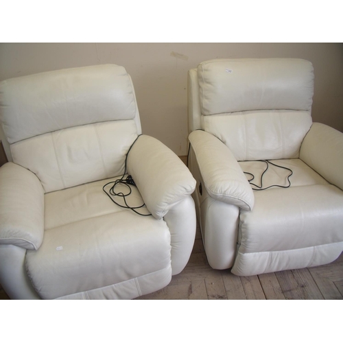 372 - Pair of white leather electric reclining armchairs