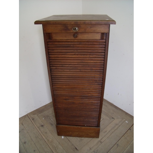 393 - Early - mid 20th C oak office style filing cabinet enclosed by tambour door (50cm x 45cm x 117cm)