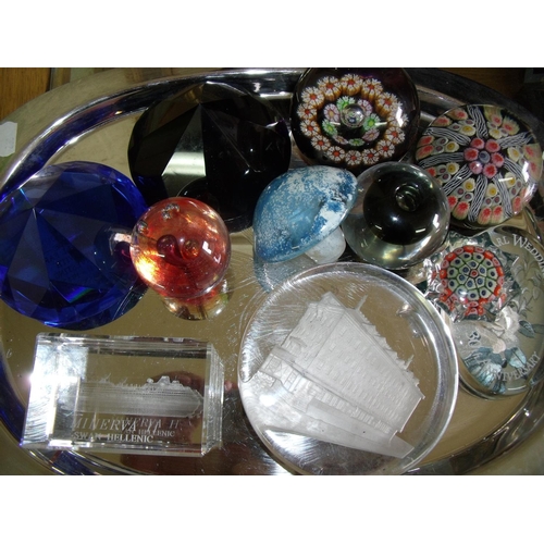 47 - Large selection of glass, Mille Fleur and other paperweights including one marked Baccarat and one C... 
