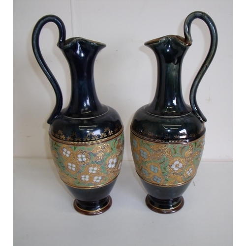 7 - Pair of Royal Doulton stoneware loop handled jug shaped vases, the base stamped with Royal Doulton m... 