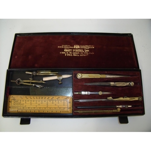 75 - Edwardian metal cased drawing set with lift out tray fitted with various interesting items including... 