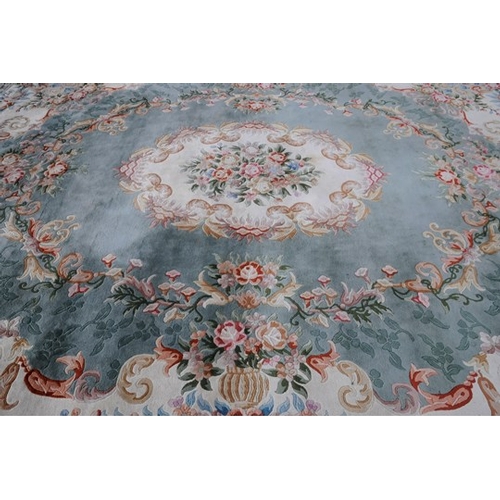 402 - Extremely large green and beige woollen Chinese carpet