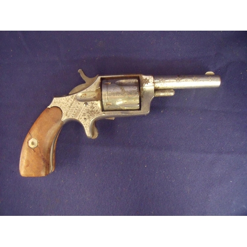 116 - Hopkins & Allen Blue Jacket No 2 .32 rim-fire revolver circa 1879 with two piece wooden grip and eng... 