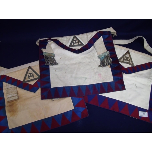 12 - Three masonic aprons with embroidered insignia