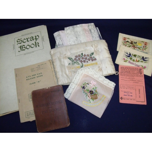 14 - WWI period embroidered postcards and similar silk work and embroidered souvenir of France handkerchi... 