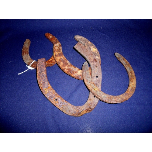 22 - Collection of four assorted sized relic condition 19th/20th C horseshoes, believed to have been reco... 