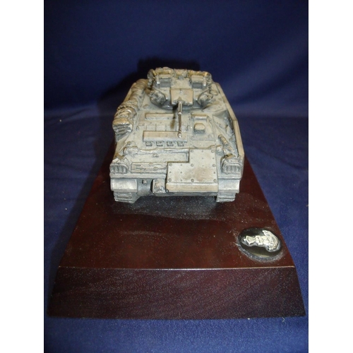 25 - Bronze effect scale model of a warrior armoured personnel carrier mounted with Green Howards cap bad... 