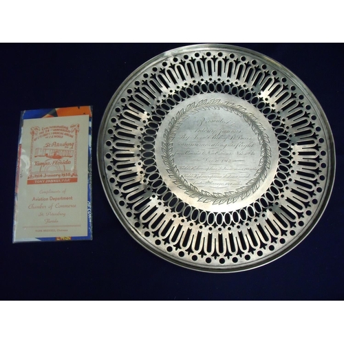 33 - Early aviation interest piece comprising of fretwork presentation silver inscribed 'Presented to Ant... 