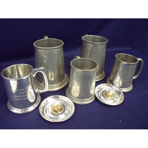 34 - Collection of various pewter and silver plated sporting trophies and plaques including Moore trophy ... 