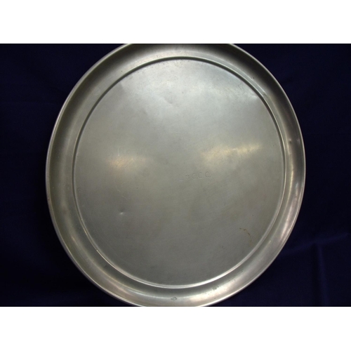 35 - 6 large plated circular serving trays engraved L&C.C.C (46cm diameter)