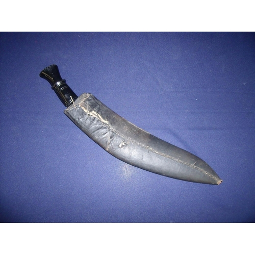 45 - WW2 period Kukri knife with 14.5 inch blade and painted wooden red grip complete with sheath