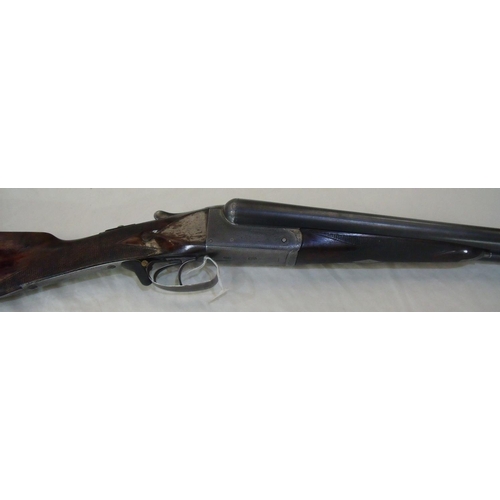 474 - Akrill of Beverly 12 bore side by side ejector shotgun with 28 inch barrels, straight through stock ... 