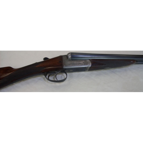 477 - Vickers Armstrong Ltd London 12 bore side by side, ejector game shotgun with double trigger action a... 