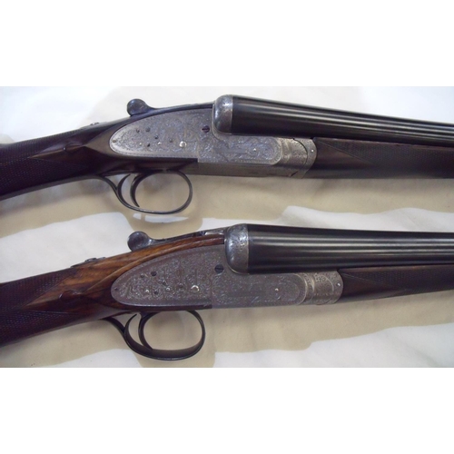 484 - Cased pair of William Evans single trigger 12 bore side-lock ejector shotguns with finest quality sc... 