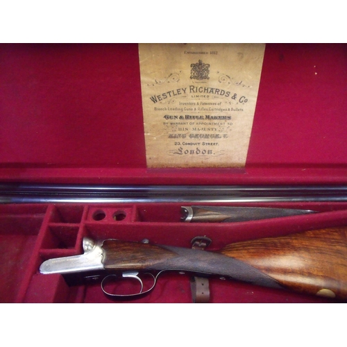 486 - Cased Westley Richards 12 bore droplock side by side ejector shotgun with 28 inch barrels, choke C &... 