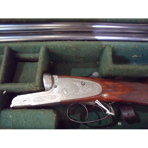 489 - Cased Armstrong & Co 12 bore side lock side by side shotgun, 28 inch barrels, choke 1/4 & Full, LOP ... 