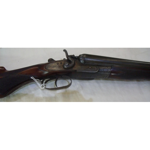 491 - J Shaw & Sons W.LD London 12 bore side by side hammer gun with 30 1/4 inch barrels, CH 3/4 & 1/4, en... 