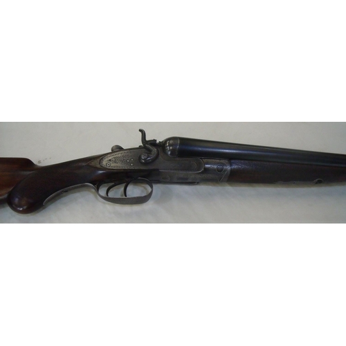 494A - Midland 12 bore top lever hammer nitro pigeon gun with rebounding side locks with side clips and fol... 