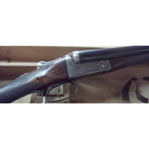 497 - Cased Bentley & Playfair 12 bore side by side box lock non-ejector shotgun in fitted case, serial no... 