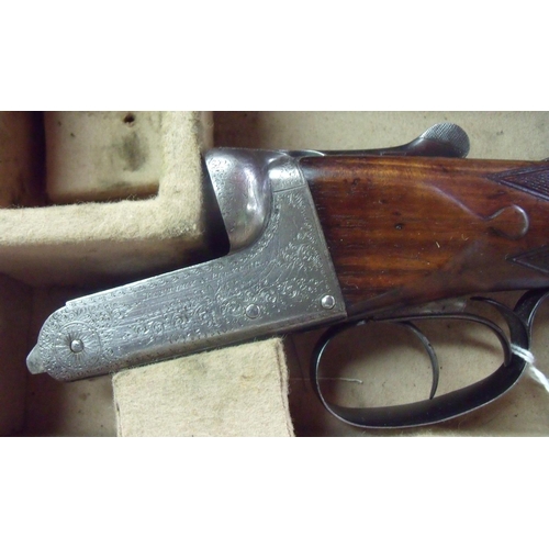 497 - Cased Bentley & Playfair 12 bore side by side box lock non-ejector shotgun in fitted case, serial no... 