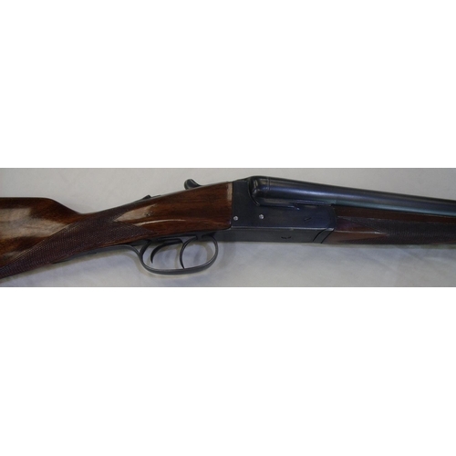 498 - Larrange 20 bore side by side shotgun with 26 inch barrels and 13 inch straight through stock, seria... 