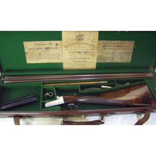 505 - Cased 28 bore Westley Richards Gold Name box lock ejector shotgun with 28 inch Damascus barrels, the... 