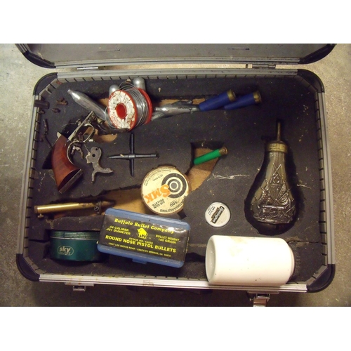 515 - Selection of black powder reloading type equipment, parts of a reproduction colt style pistol, repro... 