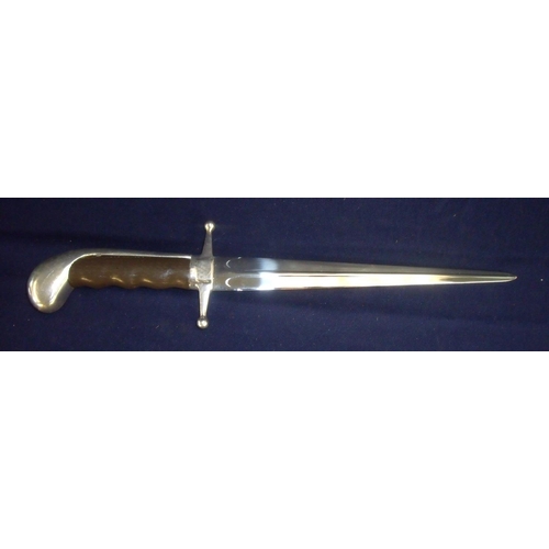 59 - Modern Italian style dagger with 7.5 inch tapering blade and white metal cross piece and mounts