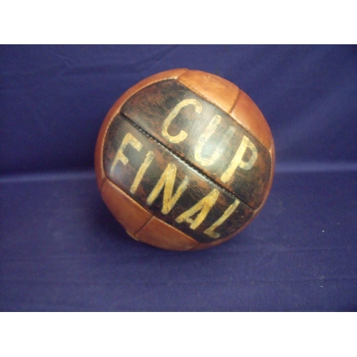 68 - Reproduction stitched leather football with painted detail of a cup final