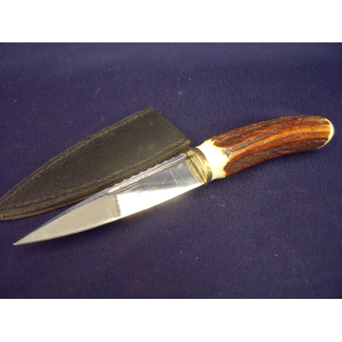 76 - Scottish style Sgian dubh/skinning knife with 3.5 inch blade antler and brass grips with white metal... 