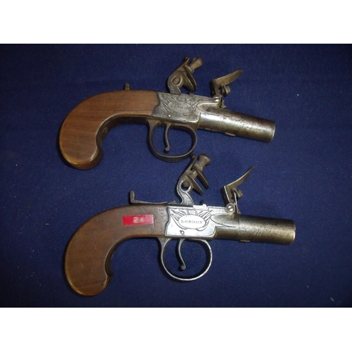 81 - Pair of flintlock pocket pistols by T Ketland and Co, London with 1.5 inch barrel stamped with vario... 