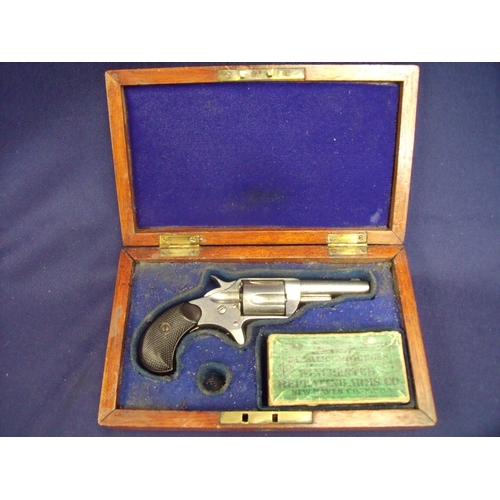 88 - Cased Colt 30 rim-fire revolver with nickle plated finish and 2 1/4 inch barrel, engraved Colt PTF.A... 