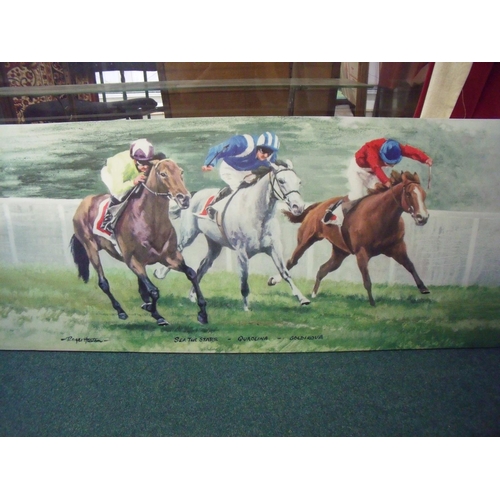 98 - Group of four horse racing prints including Hennessy Gold Cup Limited Edition No 87, two canvas prin... 