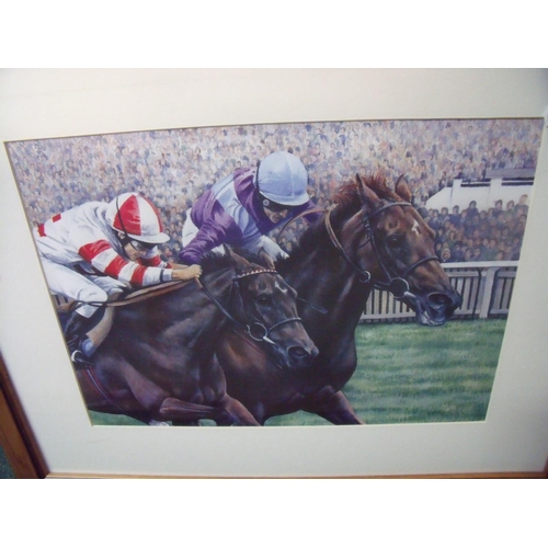 98 - Group of four horse racing prints including Hennessy Gold Cup Limited Edition No 87, two canvas prin... 