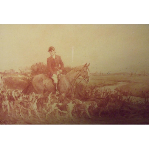 104 - Large selection of framed and mounted Derwent Hunt related prints depicting various riders, hounds e... 