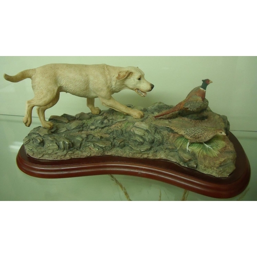 109 - Border Fine Arts figure group of a yellow Labrador and pheasant A1440, from the Action Dogs Series, ... 